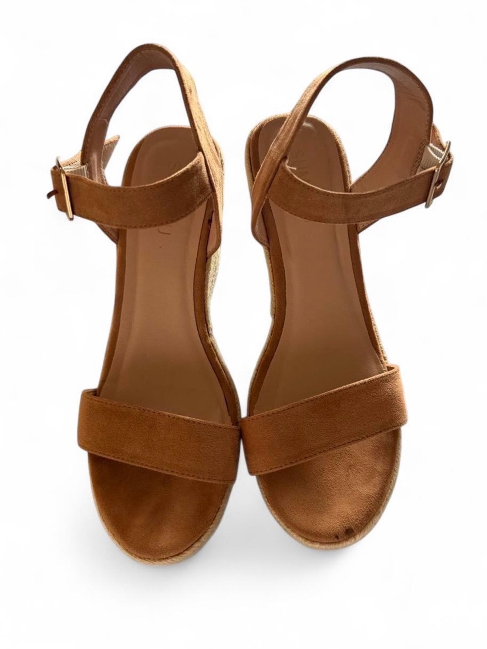 Women's Tan Suede Ankle-Strap Wedge Sandals